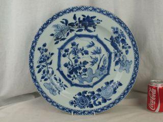 Lrg Kangxi 1662 - 1722 Chinese Porcelain Blue White Peony Bamboo Charger Plate