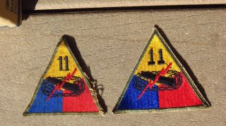 2 Different WW2 US Army Military 11th Armored Division Forces Patch SSI Insignia 2
