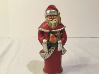Pam Schifferl Old World Christmas Santa Holding Pear Folk Art Figure 7” Fast Shp