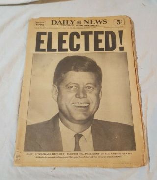 Jfk Elected Vintage Newspaper Daily News John F Kennedy Wins Election 1960