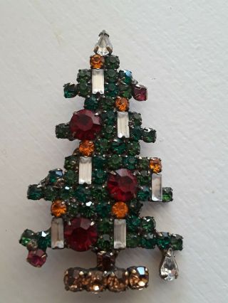 Dazzling Vintage Weiss 6 Candle Christmas Tree Pin - Bright & Sparkly
