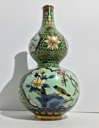 Antique Chinese Early 20th C.  Enamel Cloisonné Double Gourd Vase