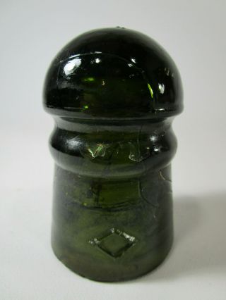Vintage Dark Olive Green Glass Insulator Diamond Unmarked