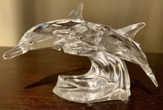 1990 Swarovski Crystal Lead Me The Dolphins Mother Child With Box