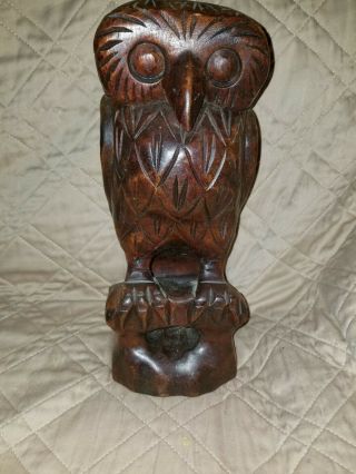 Vintage Folk Art Hand Carved Wood Owl Figurine Sculpture Statue 10 " Tall
