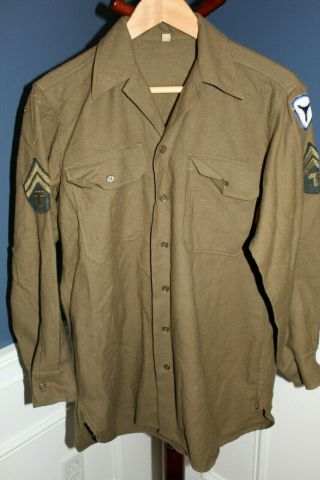 Ww2 U.  S.  Army Soldiers Od Wool 3rd Army Patched Field Combat Shirt