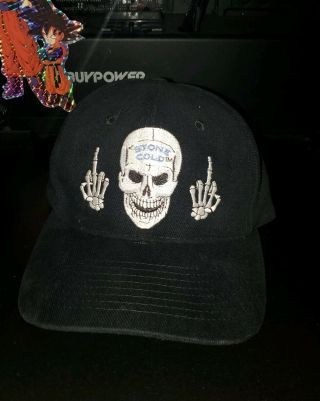 Vintage 1990’s Stone Cold Steve Austin Wwf Black Snapback Hat Cap Finger Skull