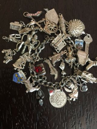 Vintage Sterling Silver English Charm Bracelet With Vintage Charms Movers Open