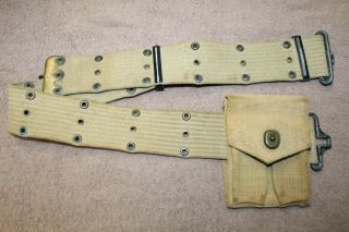Early Ww2 U.  S.  Army Khaki Web Gun Belt & 42 