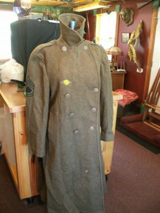 Wwii Aaf Wool Olive Drab Heavy Wool Coat 40r Sergeant & Sixth Patch Eagle Button