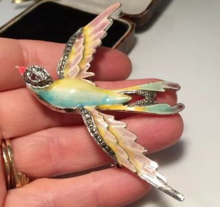 Vintage Art Deco Jewellery Fabulous Large Enamel Swallow Swift Bird Brooch