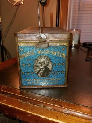 Vintage George Washington Cut Plug Tobacco Tin,  Lunch Box Style,  Wood Handle 3