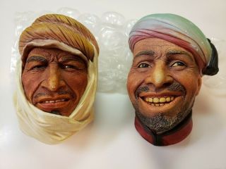2 Vintage Bossons Type Chalk Heads Middle Eastern Looking Men Made In England