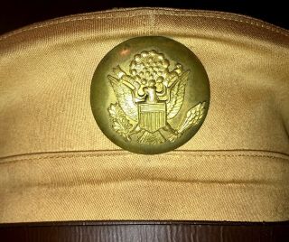 WWII U.  S.  Army Tan Enlisted Peaked / Visor Service Cap w/ Laundry Number 2