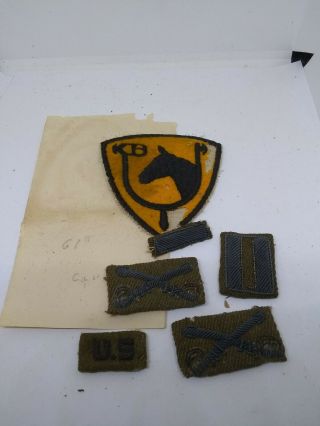 Ww2 Us Army Cavalry Officers Bullion Uniform Insignia & 61st Cavalry Patch Group