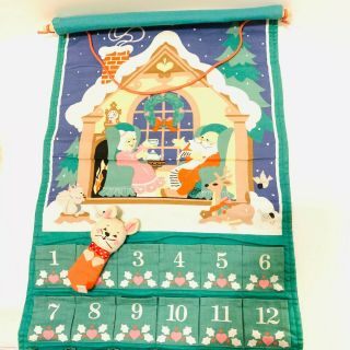 1987 Vintage Avon Cloth Advent Calendar Countdown To Christmas With Mouse