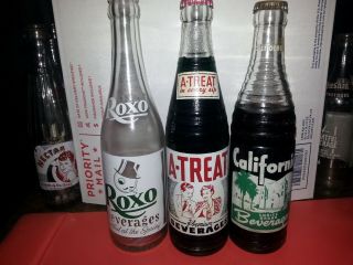 Roxo,  California,  And A - Treat Vintage Acl Soda Bottles