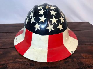 Vintage Ed Bullard Hard Boiled Aluminum Hard Hat Hand - Painted Usa Flag