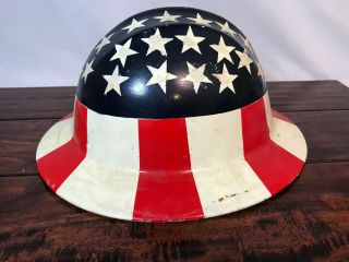 Vintage ED Bullard Hard Boiled Aluminum Hard Hat Hand - painted USA Flag 2