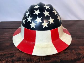 Vintage ED Bullard Hard Boiled Aluminum Hard Hat Hand - painted USA Flag 3