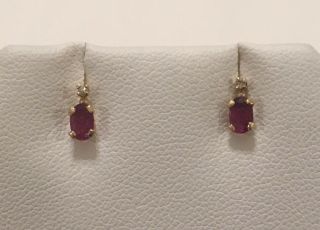 Vintage 14k Yellow Gold Natural Ruby & Diamond Earrings