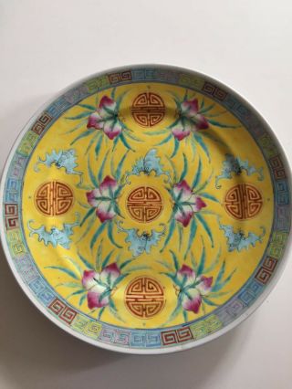 Large Chinese Yellow Ground Famille Rose Porcelain Plate