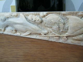 Large 3 Foot Carved Scrimshaw Statue Swordfish Bone Rostrum Of Octopus & Others
