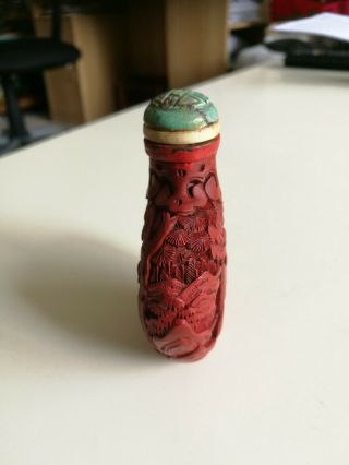 Antique Chinese Hand Carved Cinnabar Lacquer Snuff Or Scent Bottle
