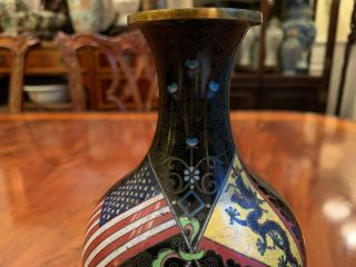 A Rare and Important Chinese Qing Dynasty Cloisonné Vase with Wooden Stand. 3