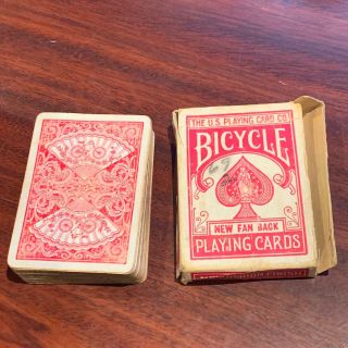 Vintage Bicycle Fan Back Playing Cards W/ Box C.  1920s 808 Red 52 Cards
