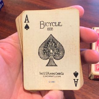 Vintage BICYCLE FAN BACK PLAYING CARDS w/ Box c.  1920s 808 RED 52 Cards 2