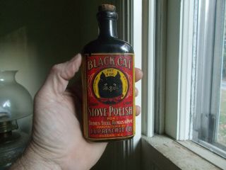 Black Cat Stove Polish Prescott Co.  Passaic,  Nj Label Only Cork Stopper Bottle