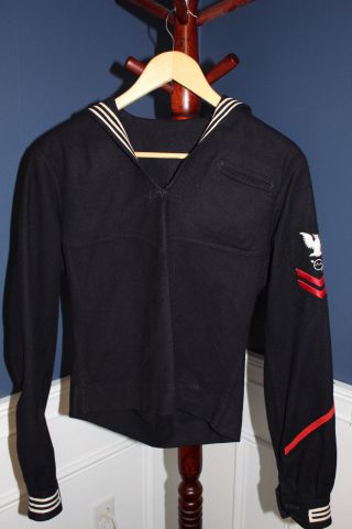 Ww2 U.  S.  Navy Radarman Patched Blue Wool Uniform Jumper
