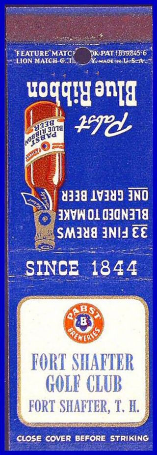 1940s Pabst Blue Ribbon Beer Golf Matchbook Cover - Fort Shafter,  Hawaii Th