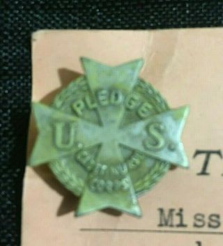 VINTAGE WWII WW2 era U.  S.  Cadet Nurse Corps Pledge Pin on Paper Card - 2