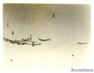 Org.  Photo: Aerial View 100th Bomb Group B - 17 Bombers in AA Flak Over Target 2