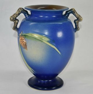 Vintage And Estate Fresh Roseville Pottery Pine Cone Blue Vase 844 - 8