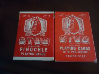 2 Vintage Walgreens / U.  S.  Playing Cards Stud Pinochle Red & Poker Size Decks