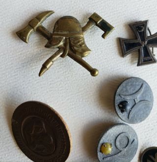 German 19390s,  WWII Era pins,  tinnes,  Fireman ' s Helmet Badge,  iron Cross 2