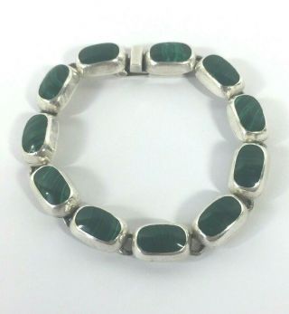 Vintage Sterling Silver Bracelet Mexico Green Malachite Taxco To - 96 Box Clasp
