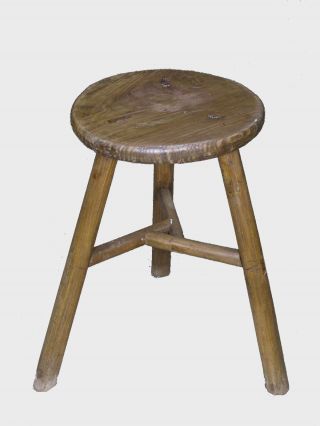 A Chinese Elm Wood Leg Bar Stool Chair Seat 20.  5  Intertwined Support Beams