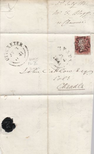 1841 Qv Good Uttoxeter Mx Maltese Cross On Cover With 1d Red Stamp Black Plate X