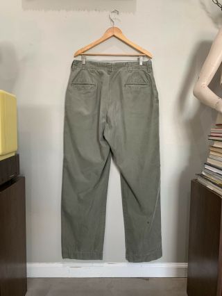 40s WWII US ARMY 33x33 Cotton Field Trousers Pants CHINOS VTG Military OD Faded 2