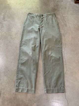 40s WWII US ARMY 33x33 Cotton Field Trousers Pants CHINOS VTG Military OD Faded 3