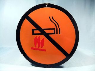 Vintage Porcelain Enamel No Smoking Flammable Fire Hazard Metal Sign Ca.  1960 