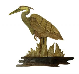 Hand Carved Wood Art Great Blue Heron Wall Hanging