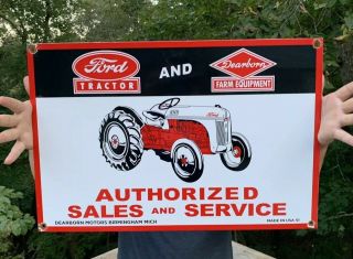 Vintage Large 1951 Ford Tractor Porcelain Sales & Service Sign