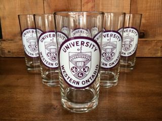 The University Of Western Ontario Uwo Vintage Set Of 8 Tall Drinking Glasses