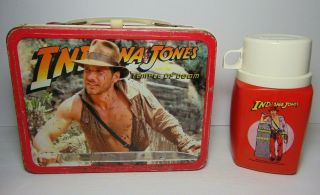 Vintage 1984 Harrison Ford Indiana Jones Temple Of Doom Metal Lunchbox & Thermos
