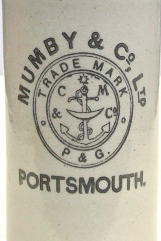 Vntage C1900s Mumby & Co Portsmouth Hants Anchor Pict Stone Ginger Beer Bottle